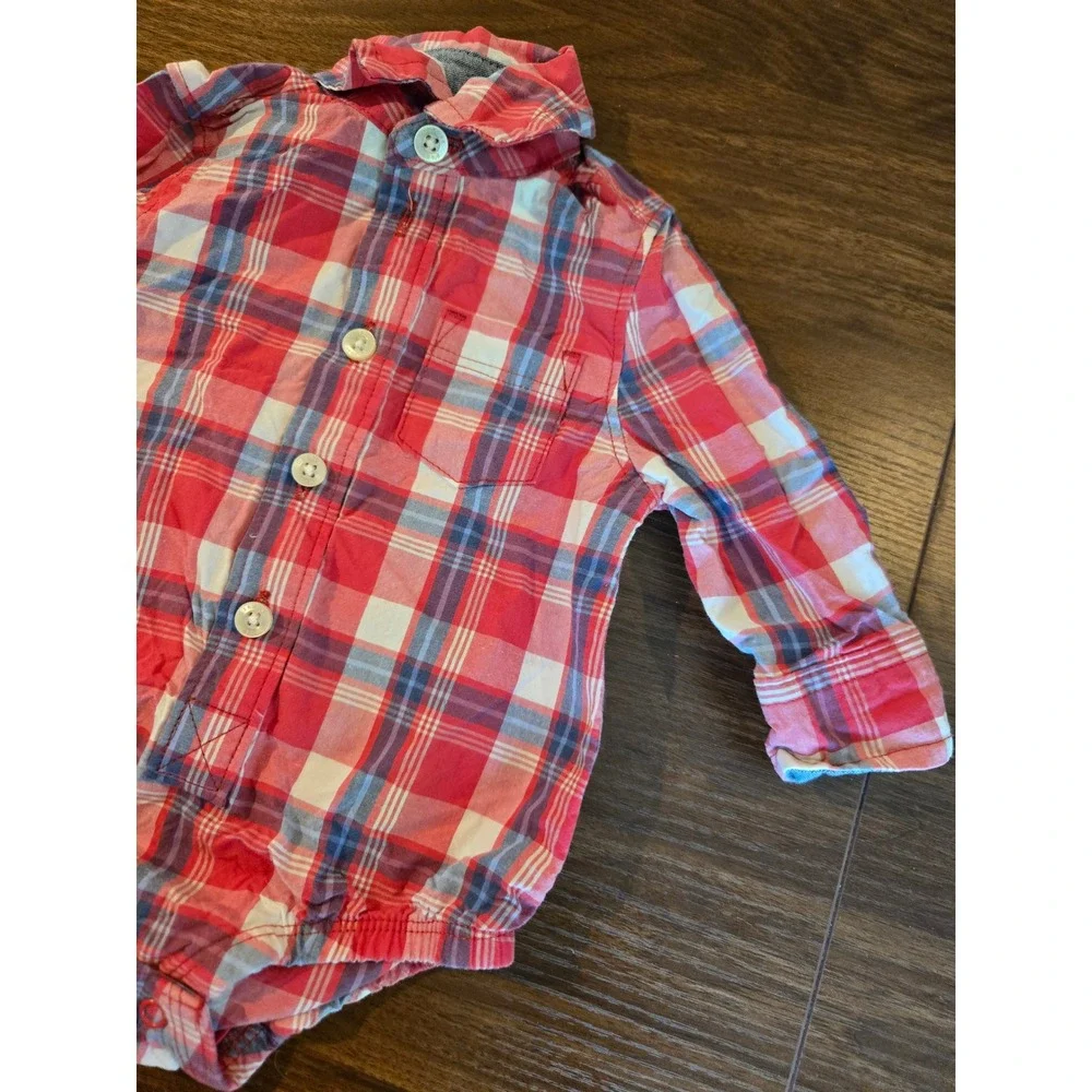 OshKosh B'gosh Baby Boy Red Plaid Button Down Long Sleeve Bodysuit 3M‎ 1M050311